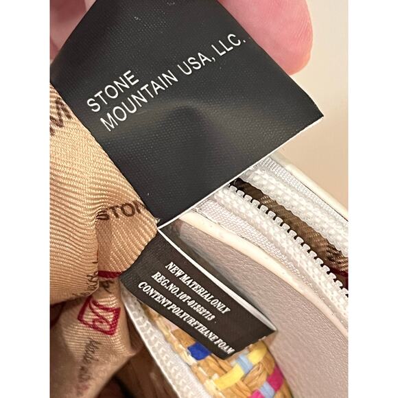 Stone Mountain Multicolor Straw Satchel Bag White Faux Leather Trim - Picture 12 of 16